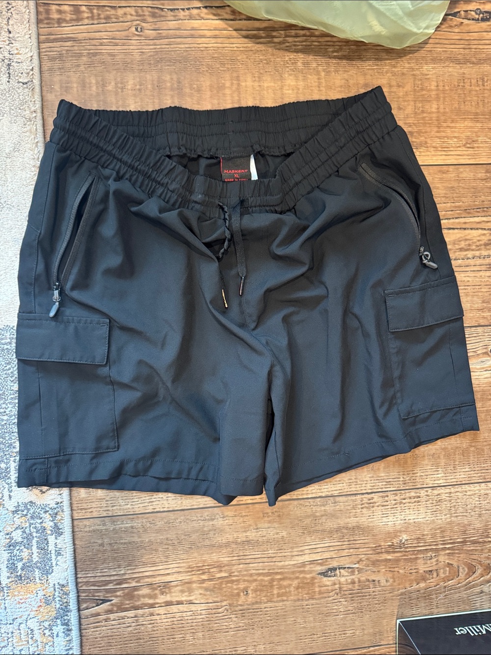 Men's Black Cargo Swim Shorts with Drawstring